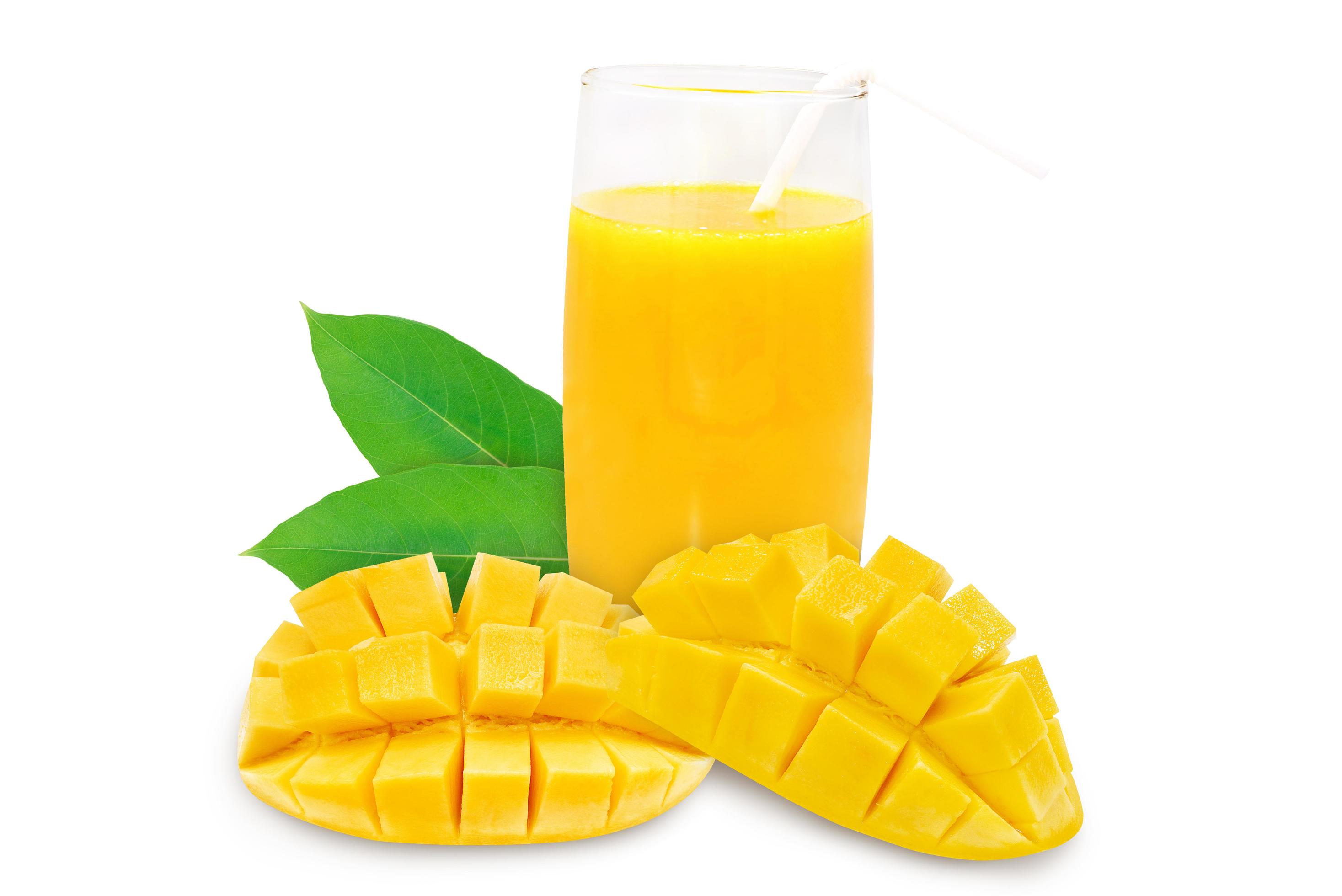 Glass of Mango juice isolate on white background with clipping path