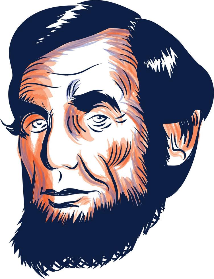 coloured illustration of a portrait of the President of USA Abraham Lincoln on a white background vector