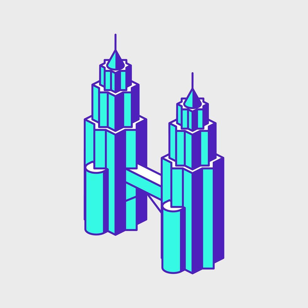 ilustración de icono de vector isométrico de torres gemelas petronas