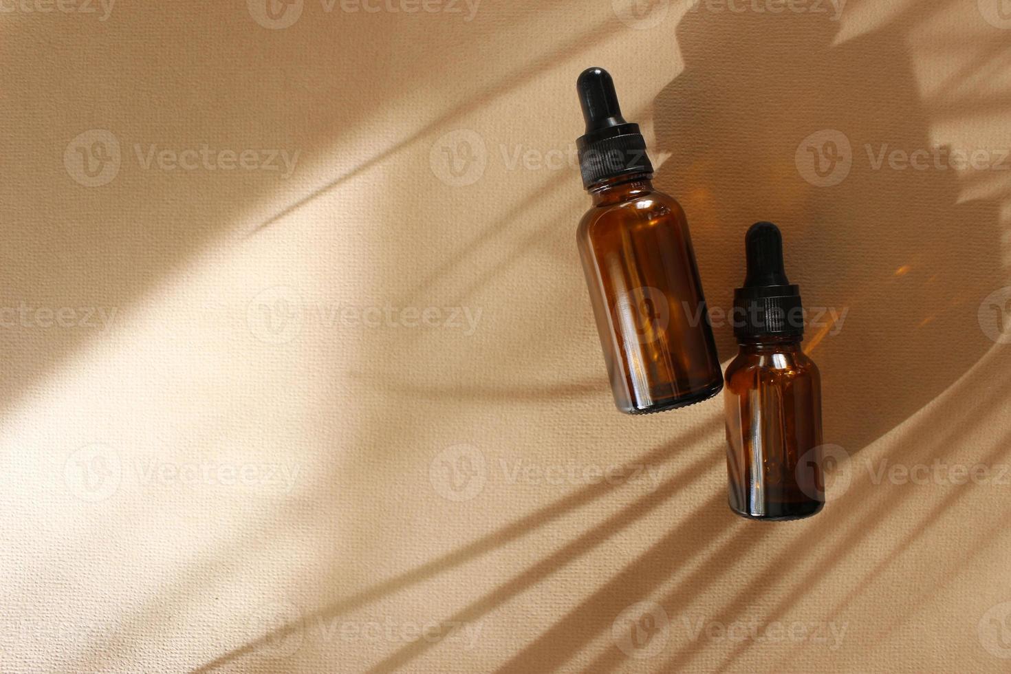 glass Bottle Mock Up. Body treatment and spa. Natural beauty products. Eco cream, serum, skin care blank bottle. photo