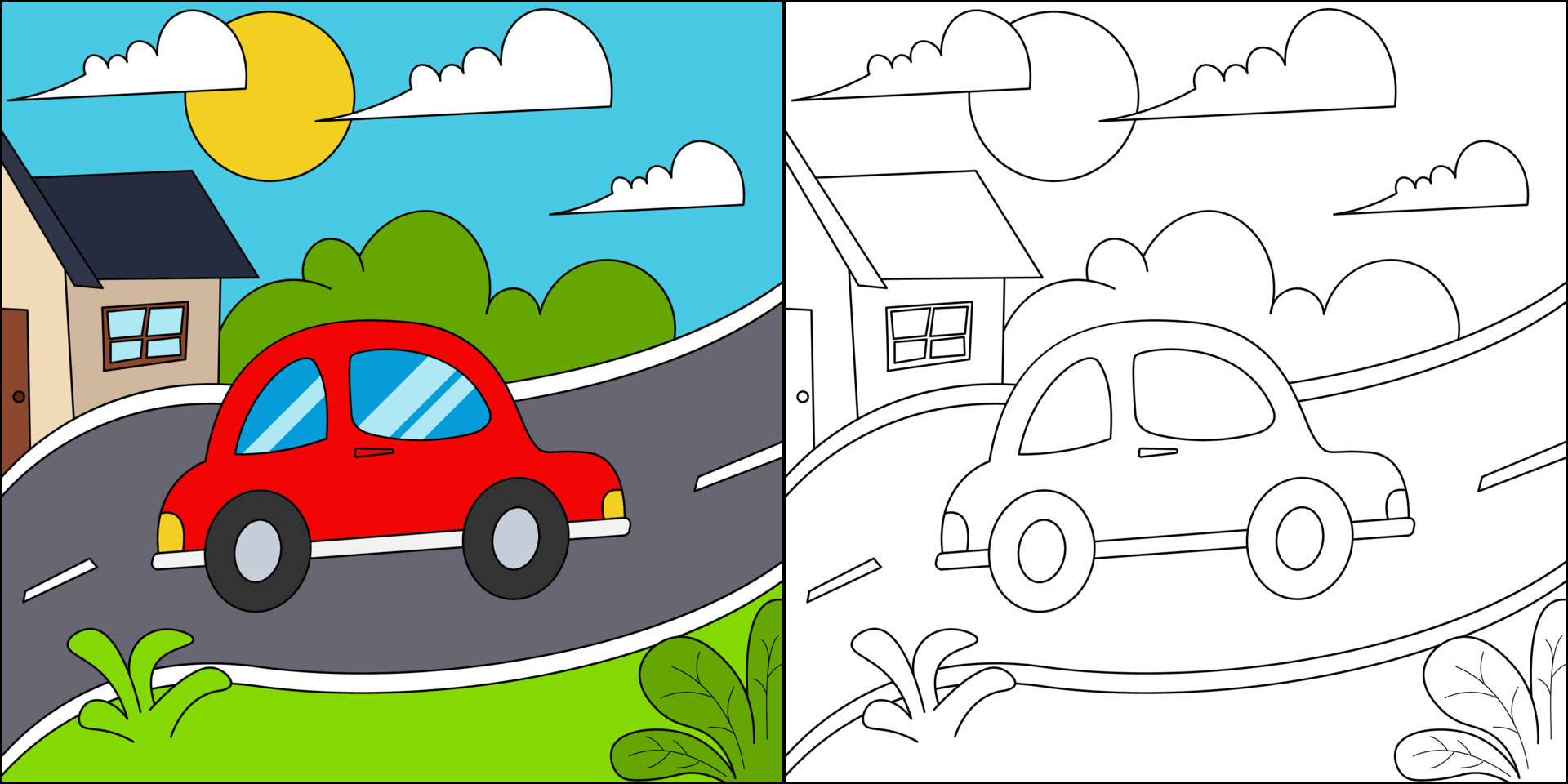 Car on the highway suitable for children's coloring page vector  illustration 8921554 Vector Art at Vecteezy