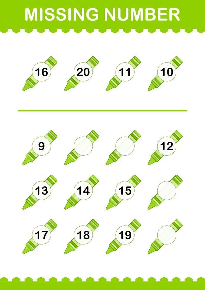 Missing number with Crayon. Worksheet for kids vector