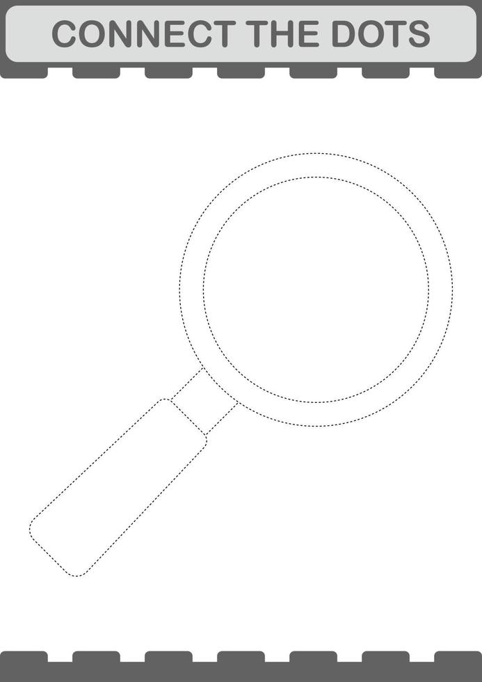 Connect the dots Magnifying Glass. Worksheet for kids vector