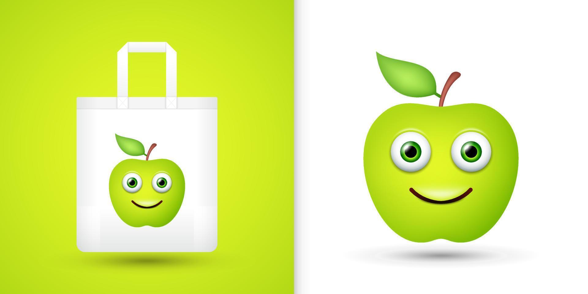 Apple on white tote bag. Vector