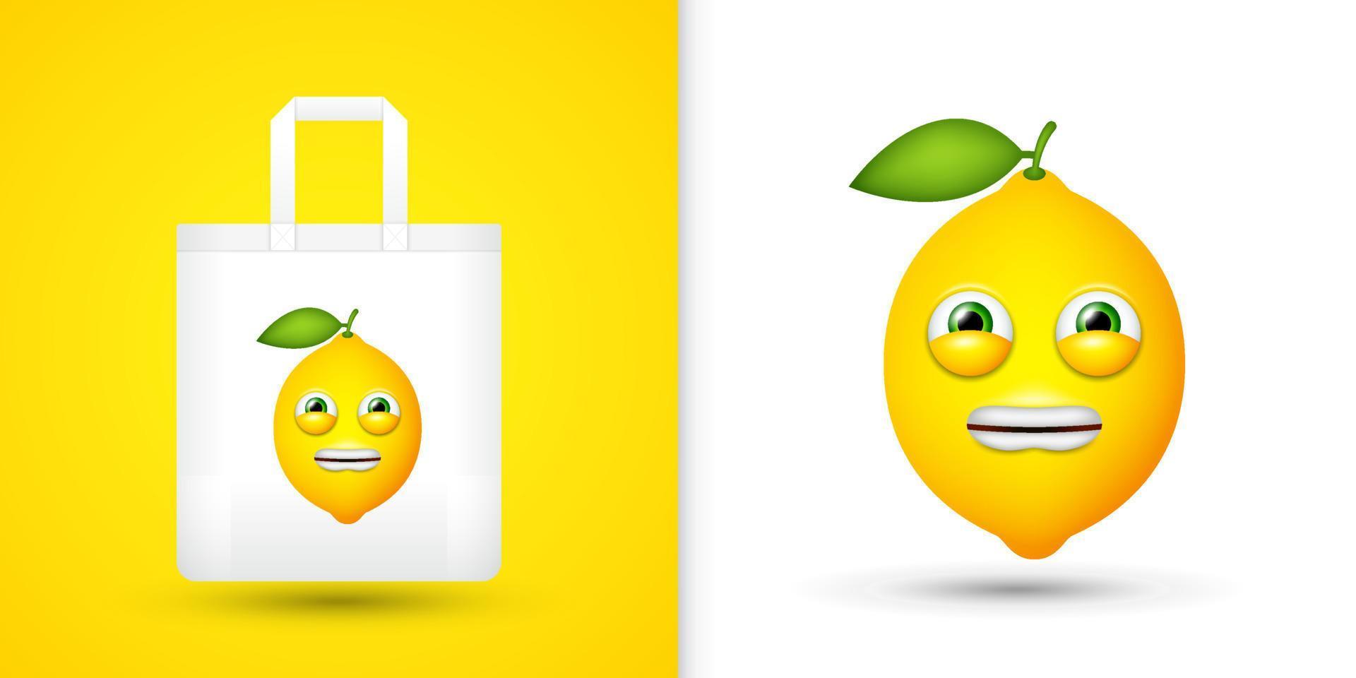 Lemon on white tote bag. Vector