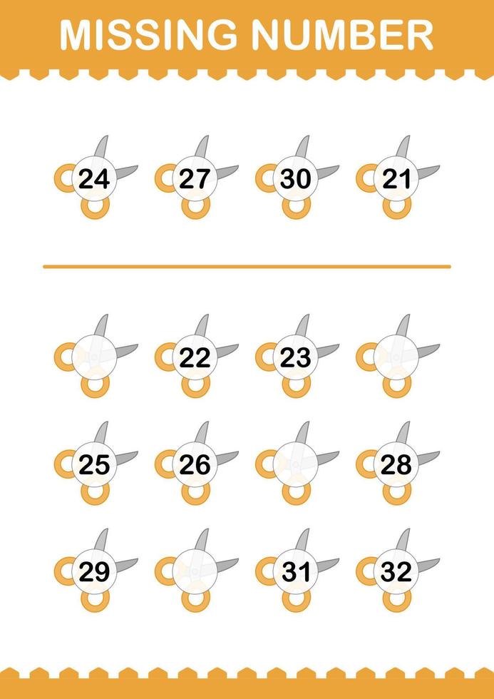 Missing number with Scissor. Worksheet for kids vector