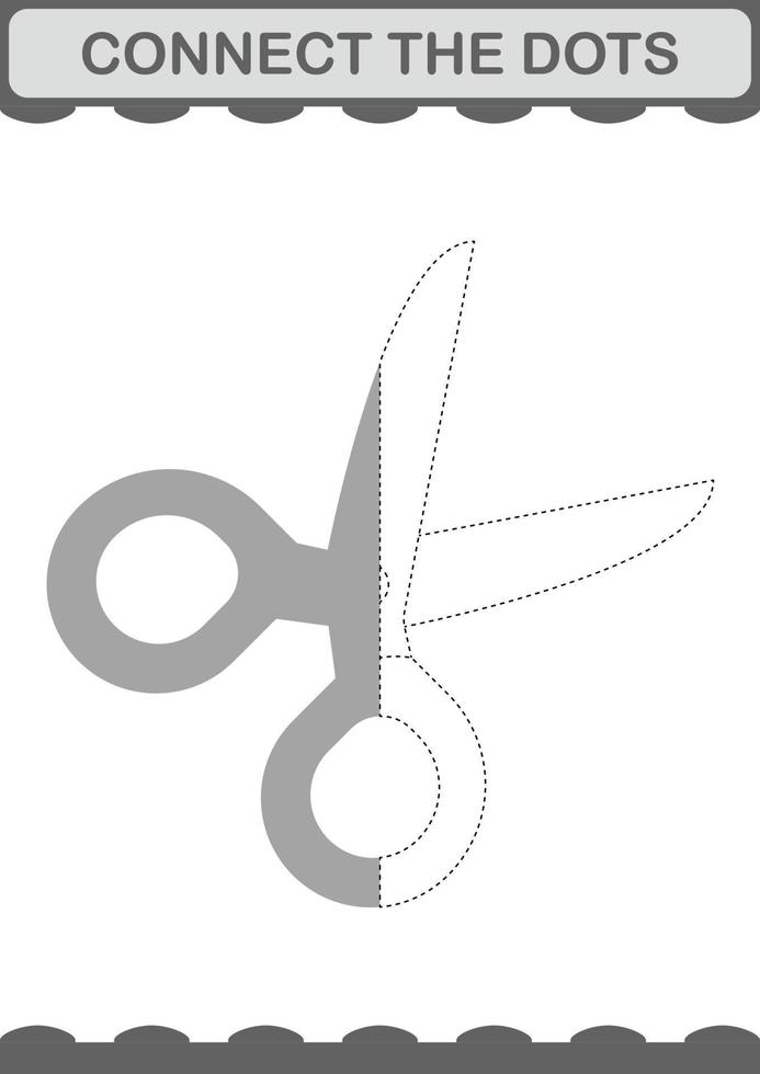 Connect the dots Scissor. Worksheet for kids vector