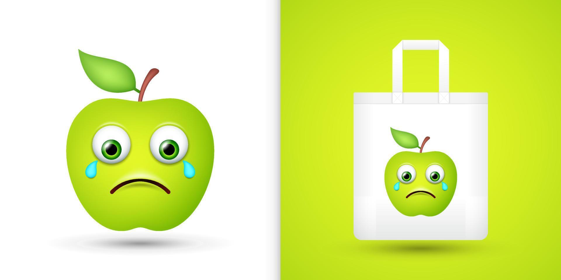 manzana en la bolsa de asas blanca. vector