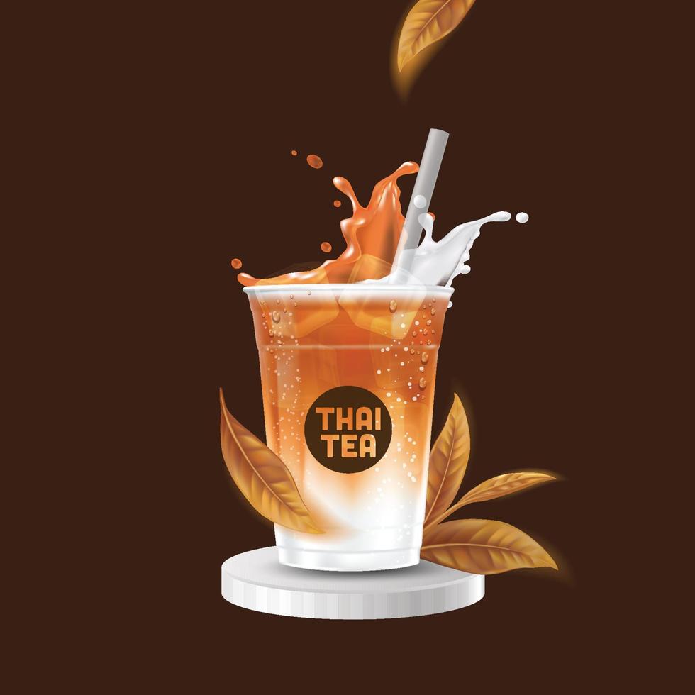 Iced thai tea latte takeaway cup vector illustration