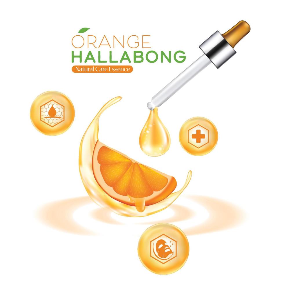 Jeju Island Orange Hallabong Vitamin Serum Moisture Skin Care Cosmetic. vector