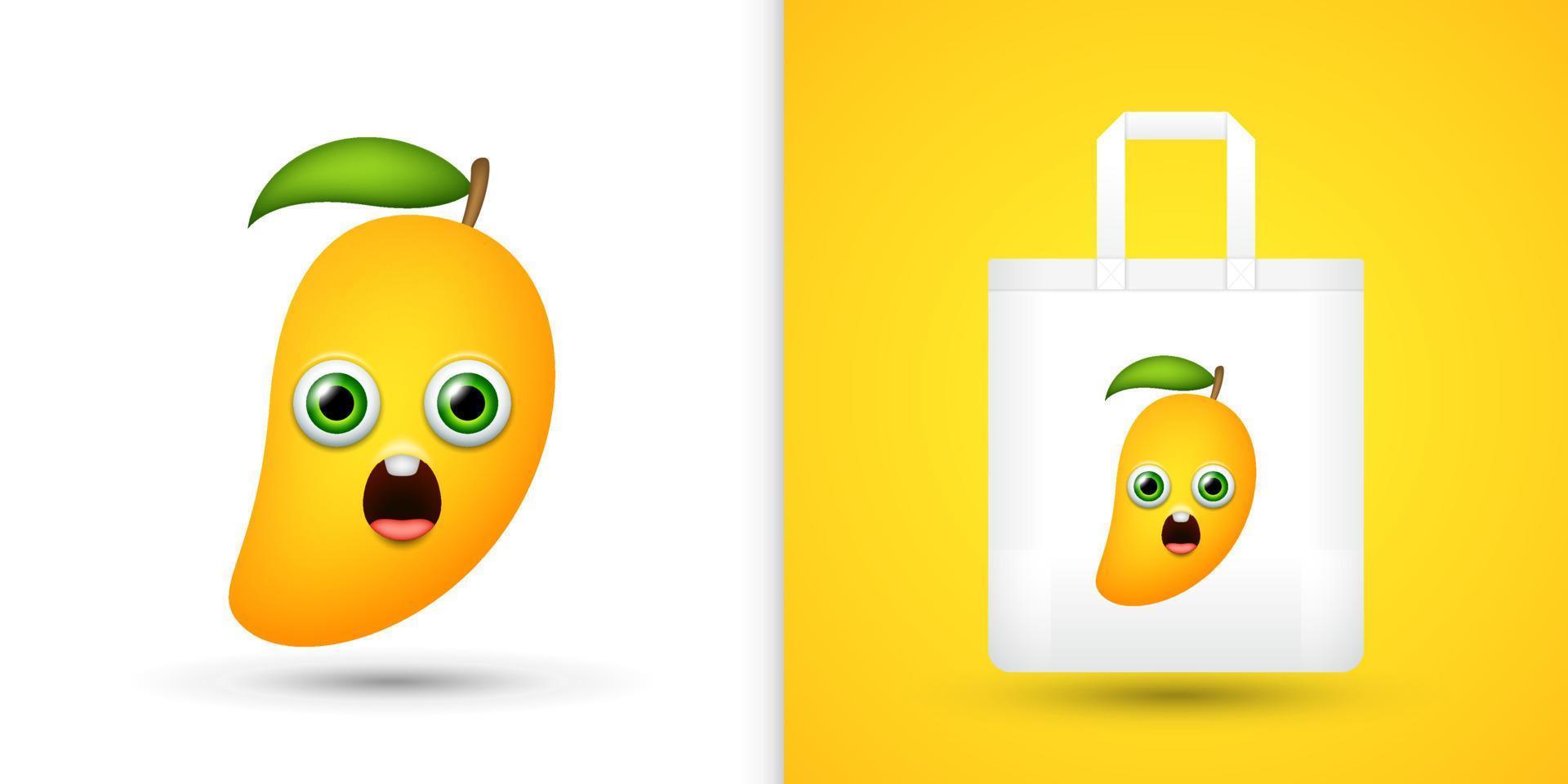 Mango on white tote bag. Vector