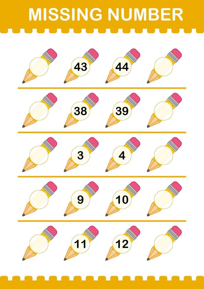 Missing number with Pencil. Worksheet for kids vector
