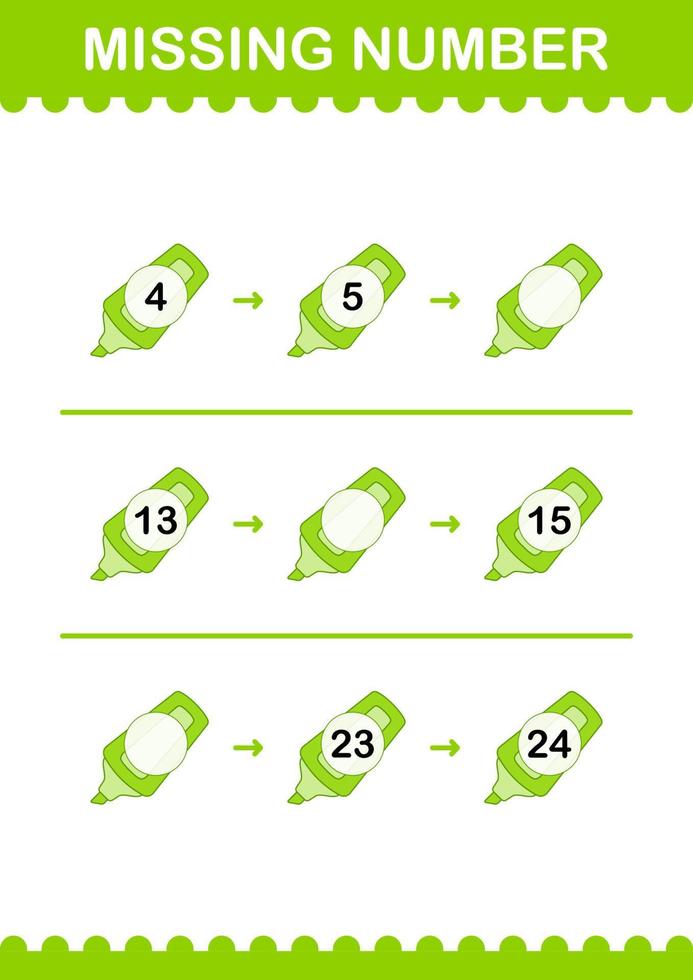 Missing number with Marker. Worksheet for kids vector