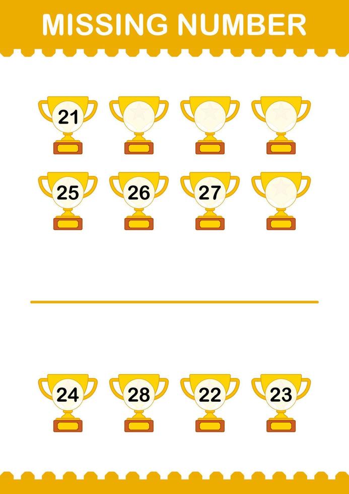 Missing number with Trophy. Worksheet for kids vector
