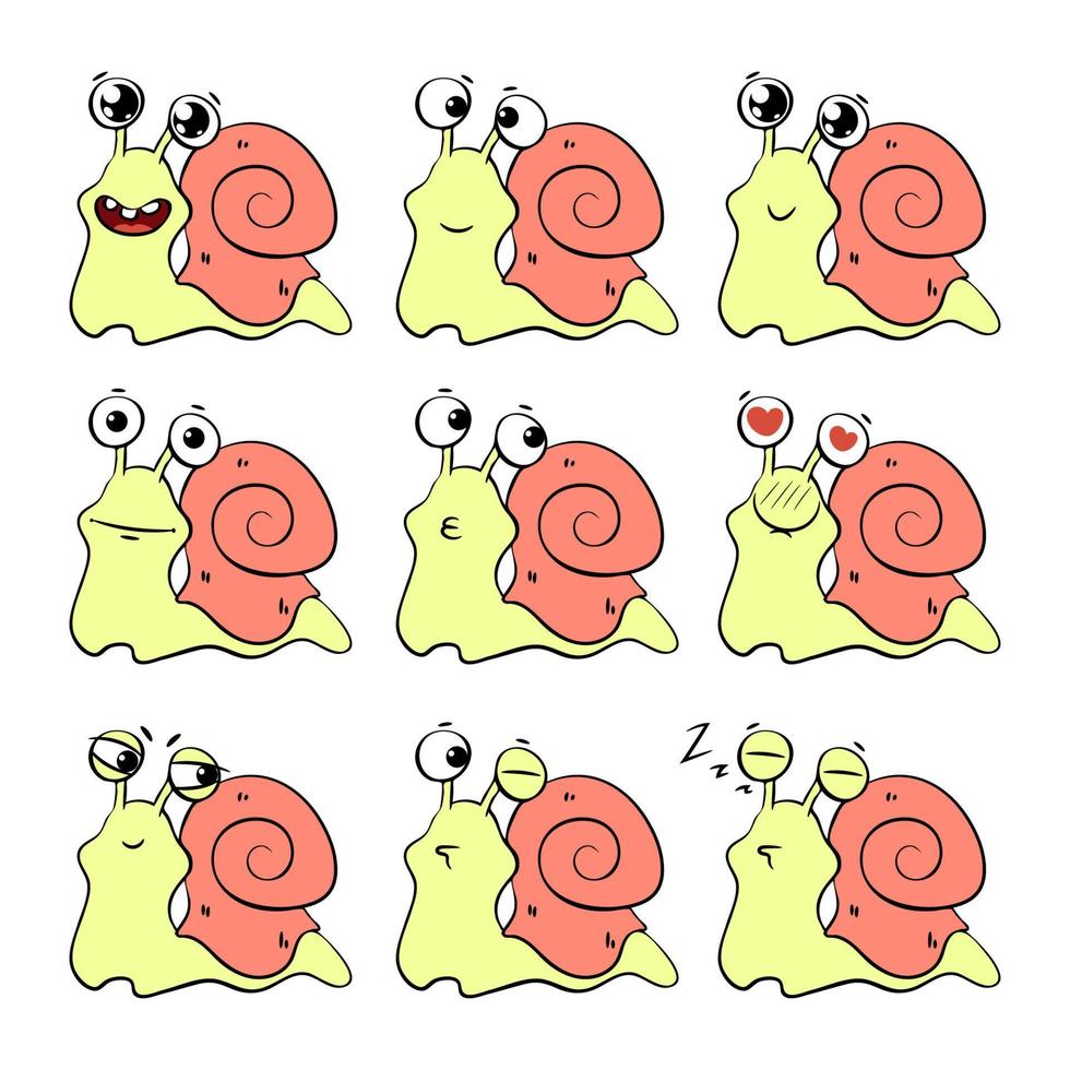 linda ilustración de dibujos animados de un caracol. caracol emoji vector