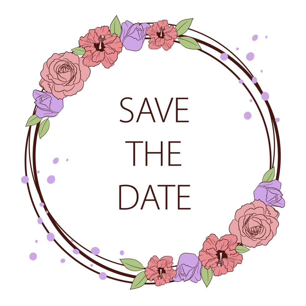 Vector floral wreath, wedding invitation design, save the date card