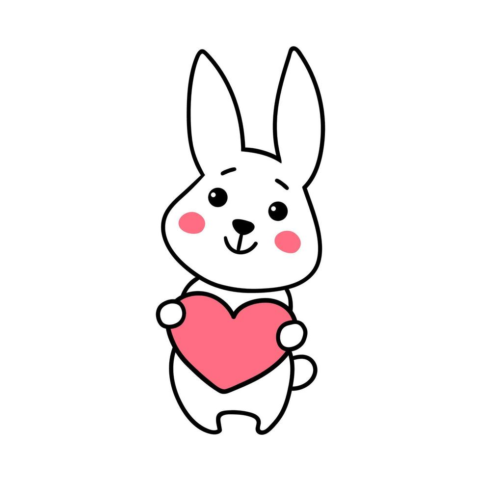 Cute rabbit with a heart. White bunny. Easter rabbit. Vector illustration