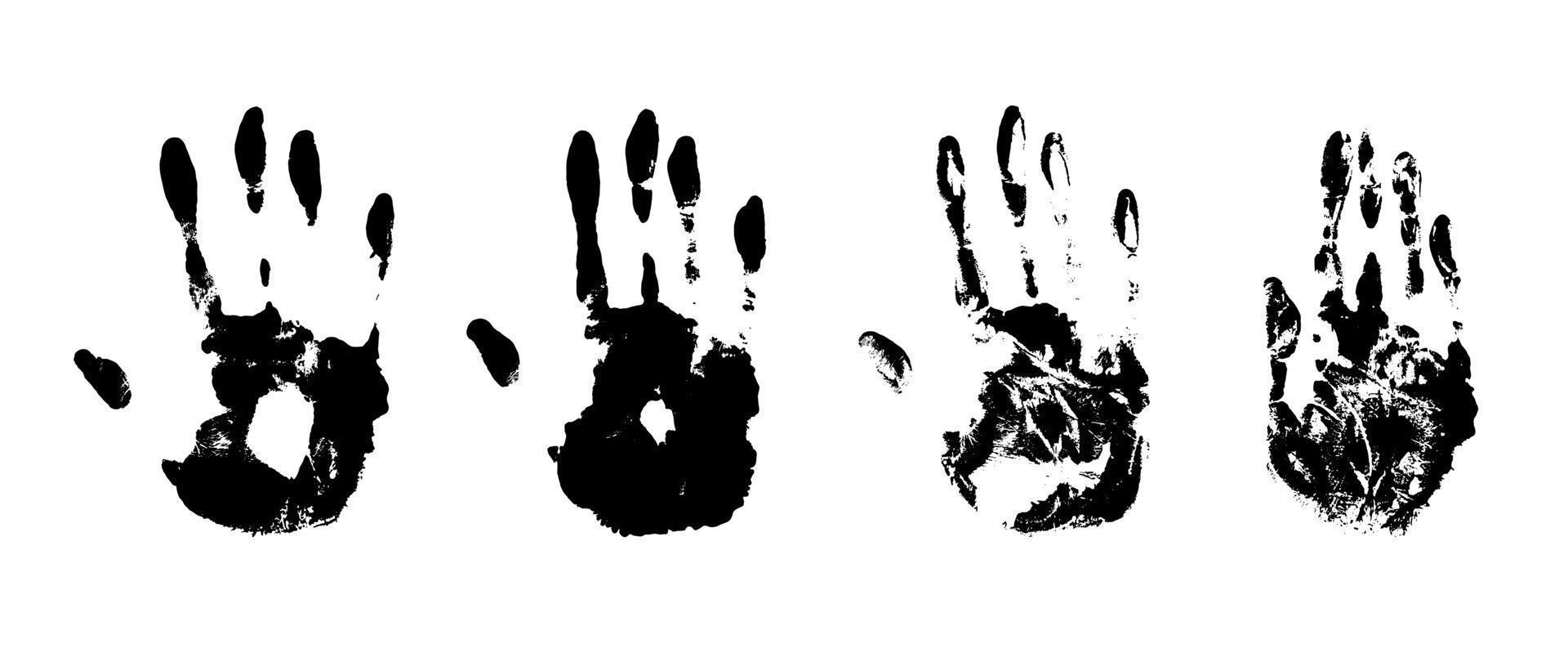 conjunto de impresión de mano. silueta de huella humana. Ilustración de vector de textura grunge