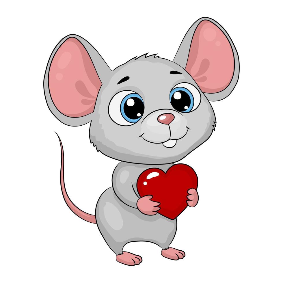 Cute cartoon mouse with a heart. Greeting Card, vector illustration