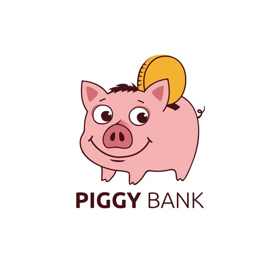 Cute piggy bank with coin vector