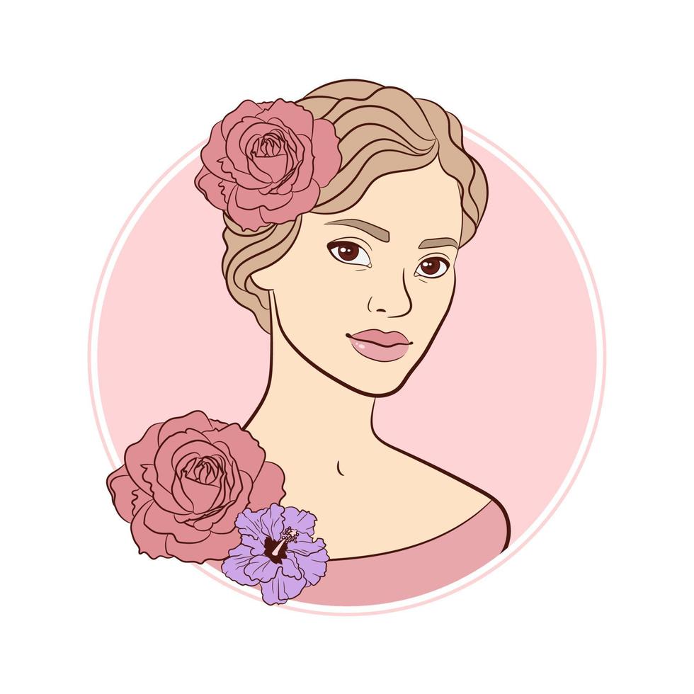 Young beautiful woman with flowers vector