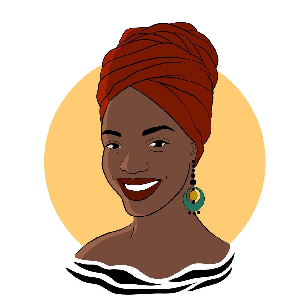 mujer de color. chica afro americana en un turbante rojo. ilustración vectorial de moda vector