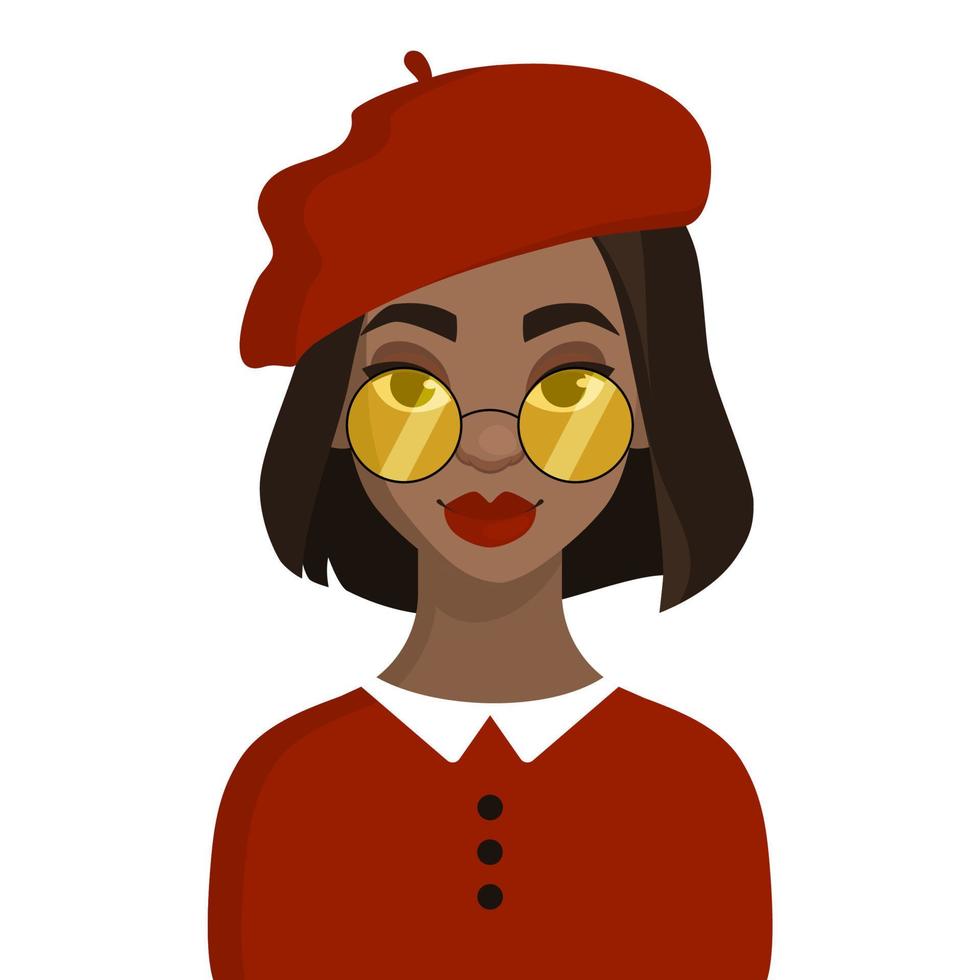 Cartoon girl in retro beret and yellow sunglasses vector