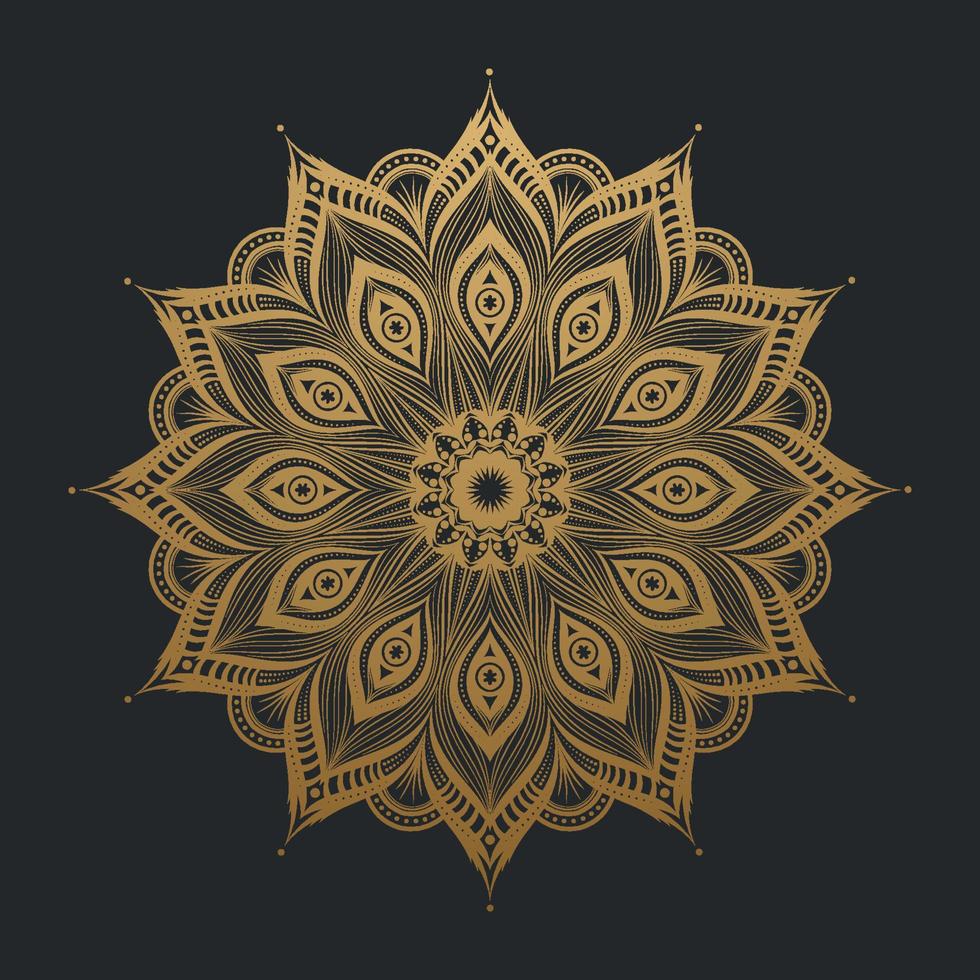 Luxury gold mandala art lace pattern on black background. Vector illustration