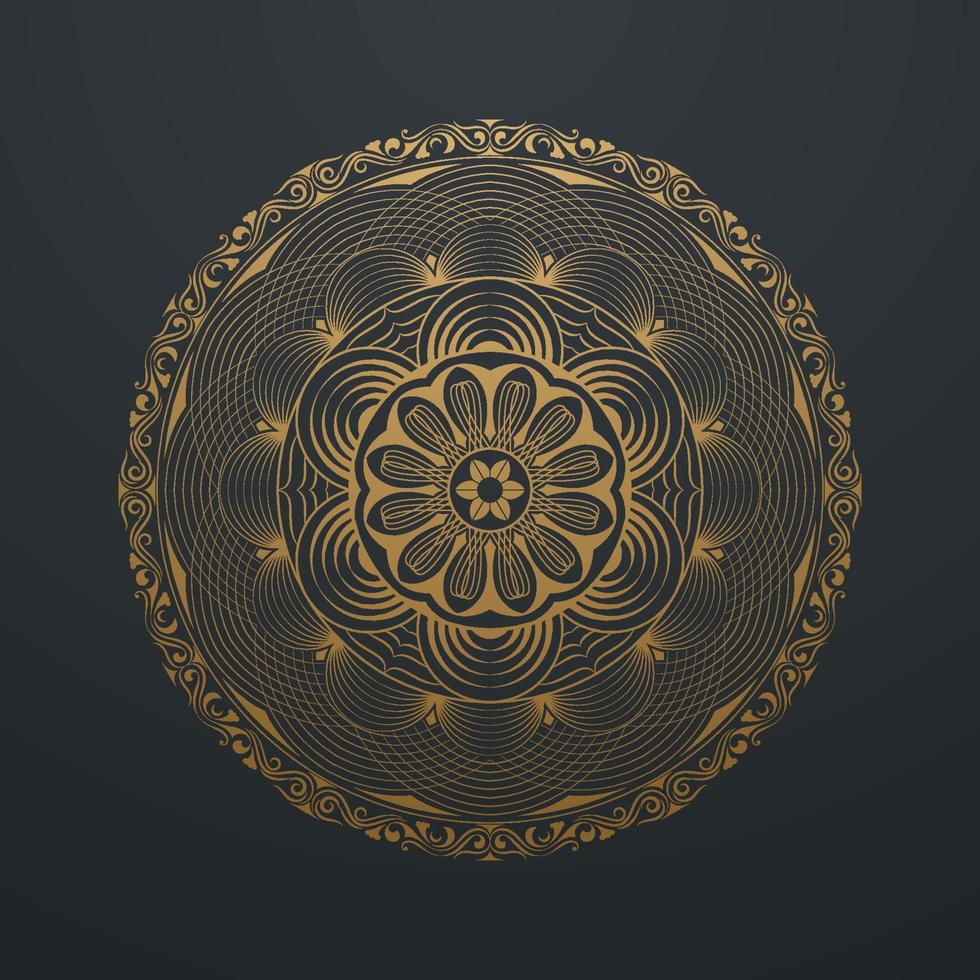 Vintage Gold Abstract Mandala Ornate Line Art Lace Pattern. on black background. Vector illustration