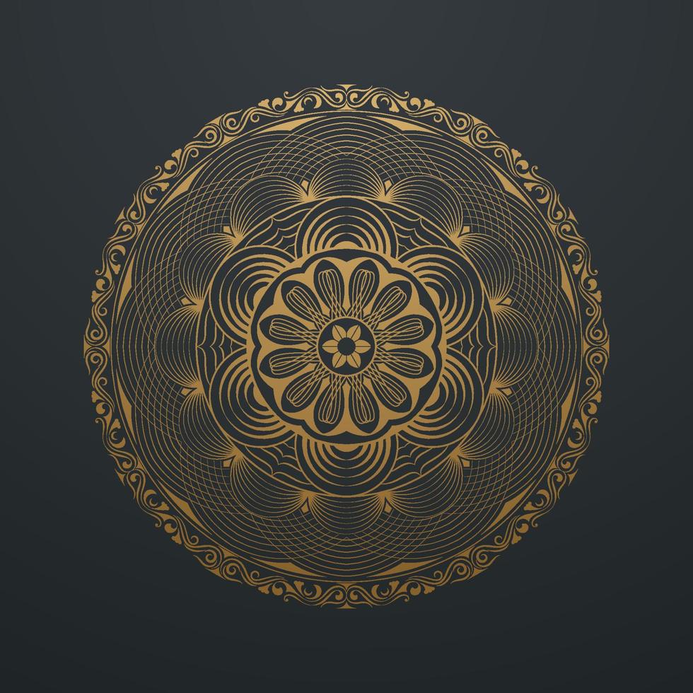 Vintage Gold Abstract Mandala Ornate Line Art Lace Pattern. on black background. Vector illustration