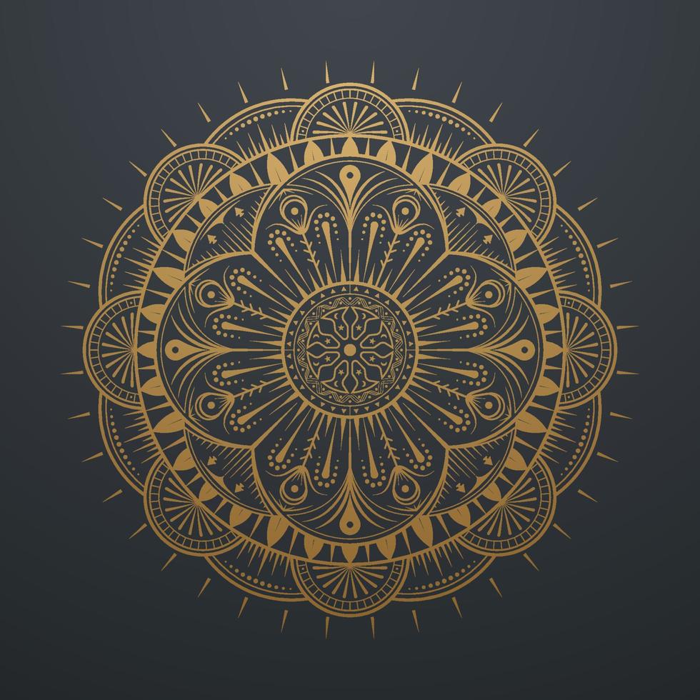 Vintage Luxury Gold Abstract Mandala Art Lace Pattern. on black background. Vector illustration