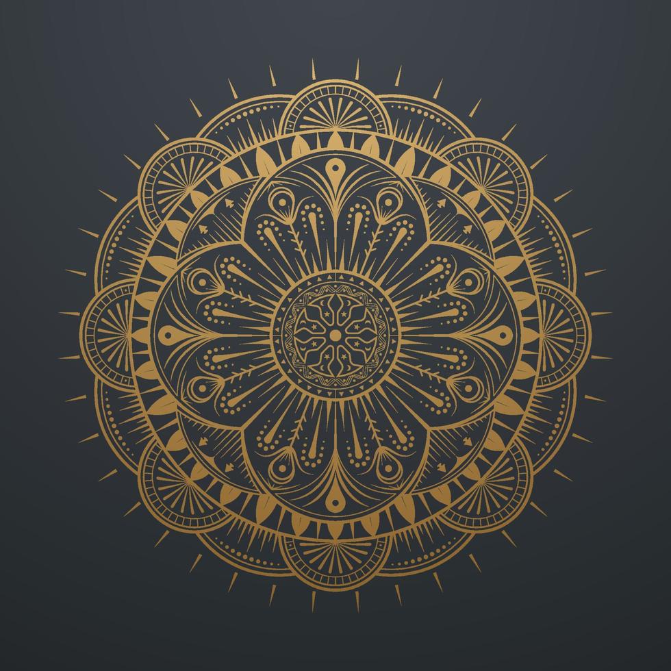 Vintage Luxury Gold Abstract Mandala Art Lace Pattern. on black background. Vector illustration