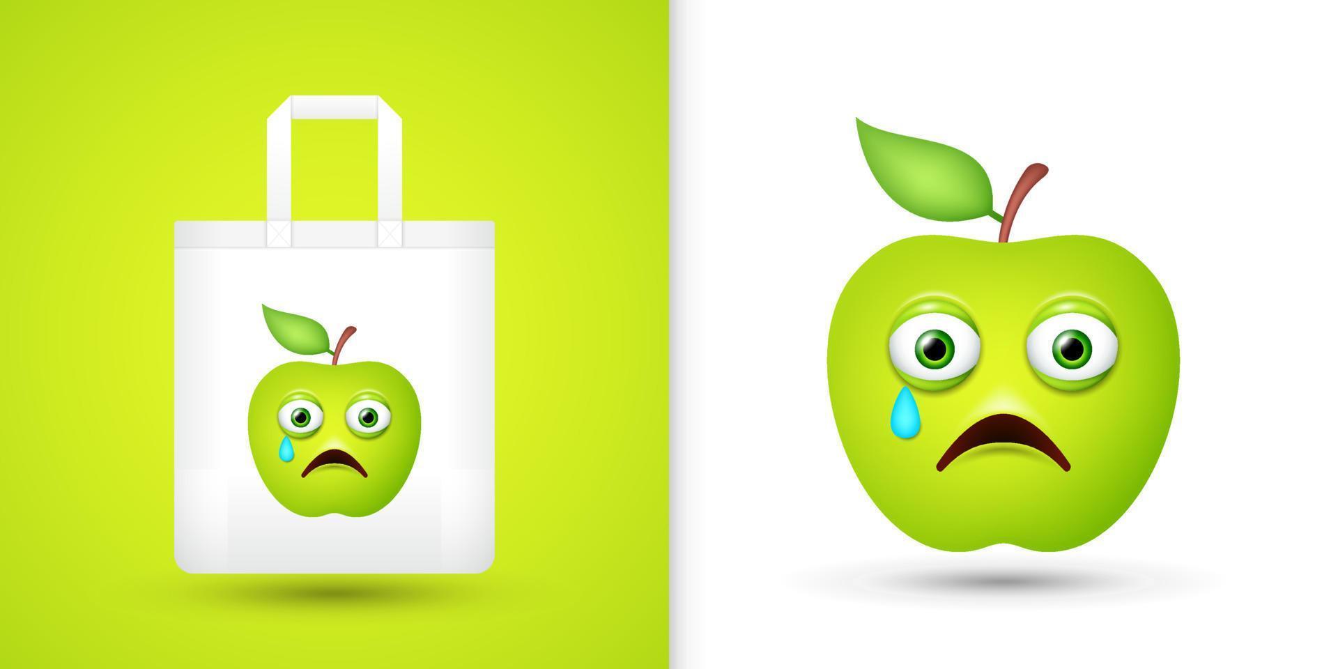 manzana en la bolsa de asas blanca. vector