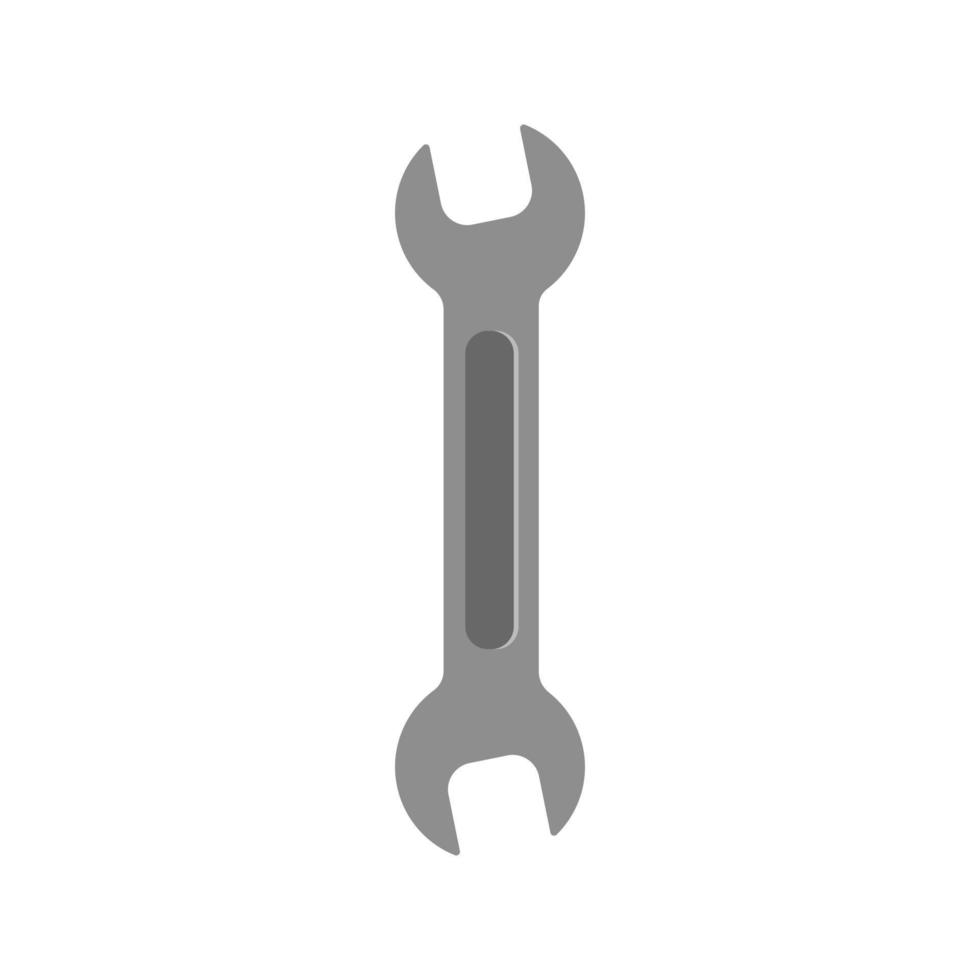 Grey wrench mechanics tool vector icon on white background.