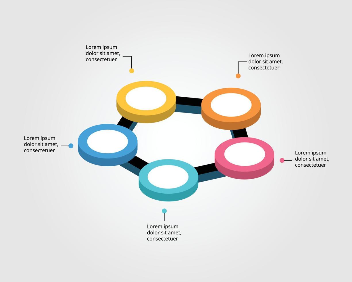 círculo en plantilla de gráfico de pentágono para infografía para presentación de 5 elementos vector