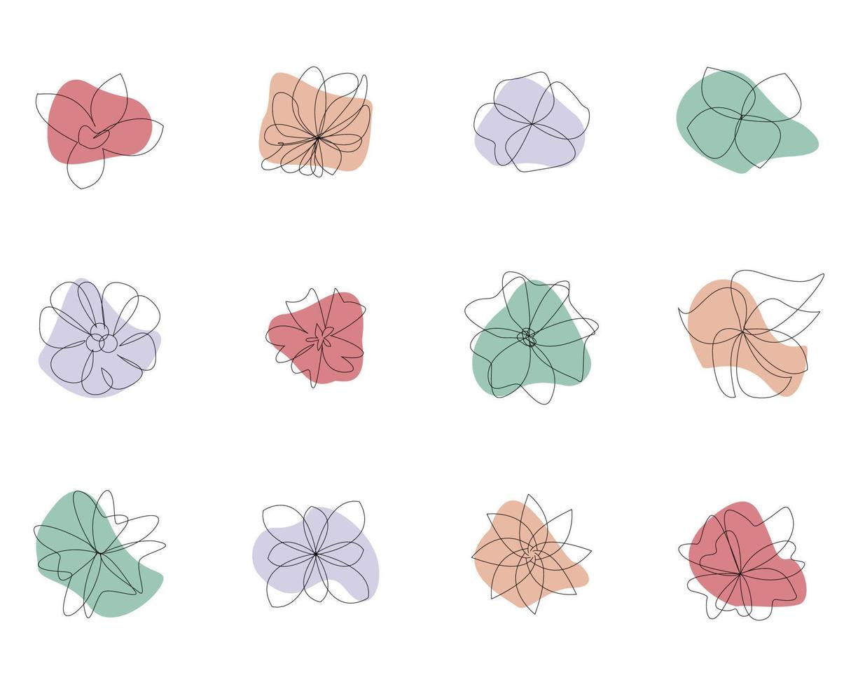 set of doodle line flower for decoration vector
