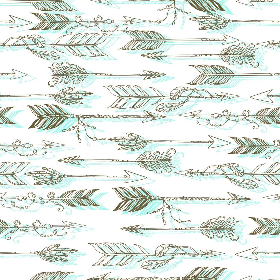 native boho aztec ethnic arrows with beads and feathers vector seamless pattern hand drawn illustration