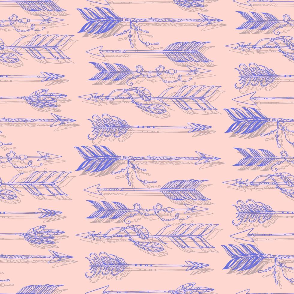 flechas étnicas aztecas nativas boho con cuentas y plumas vector patrón sin costuras ilustración dibujada a mano