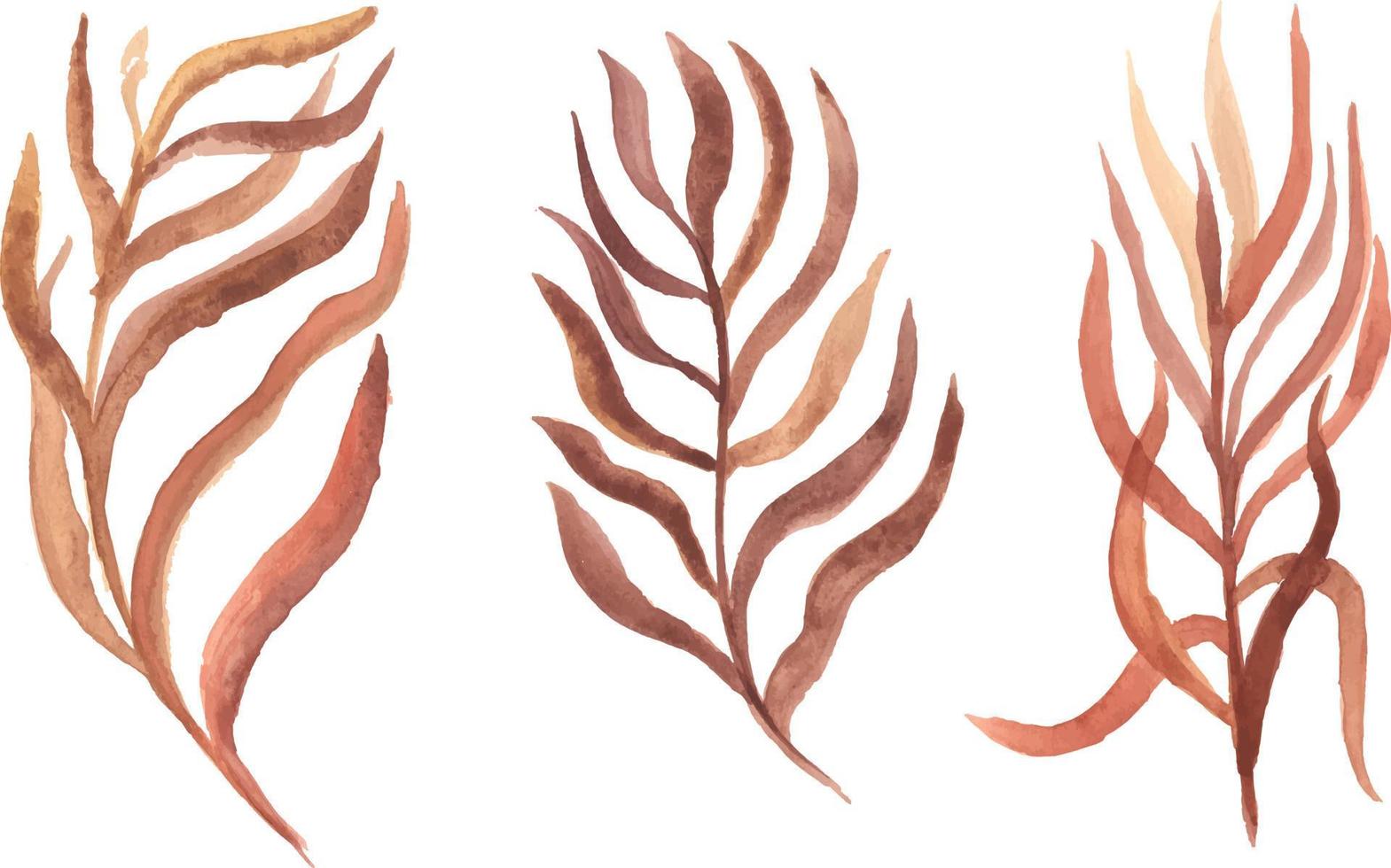 watercolor twigs with leaves of different colors vector isolated elements.