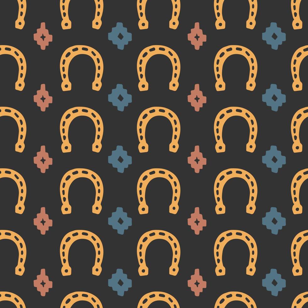horseshoes and ethnic ornaments vector seamless pattern Wild west cartoon