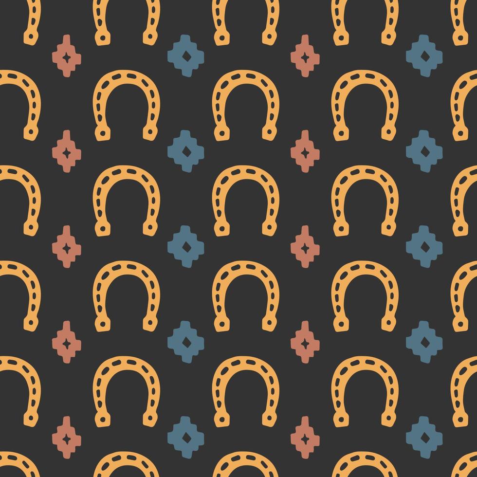 horseshoes and ethnic ornaments vector seamless pattern Wild west cartoon