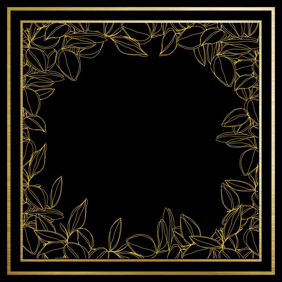 botanical minimalism line art leaves vector frame with golden borders