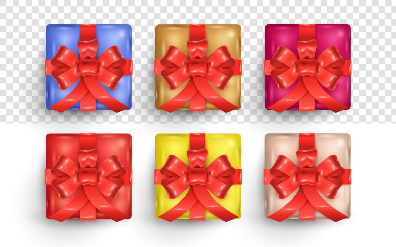 colorida caja de regalo realista en 3d con cinta roja vector