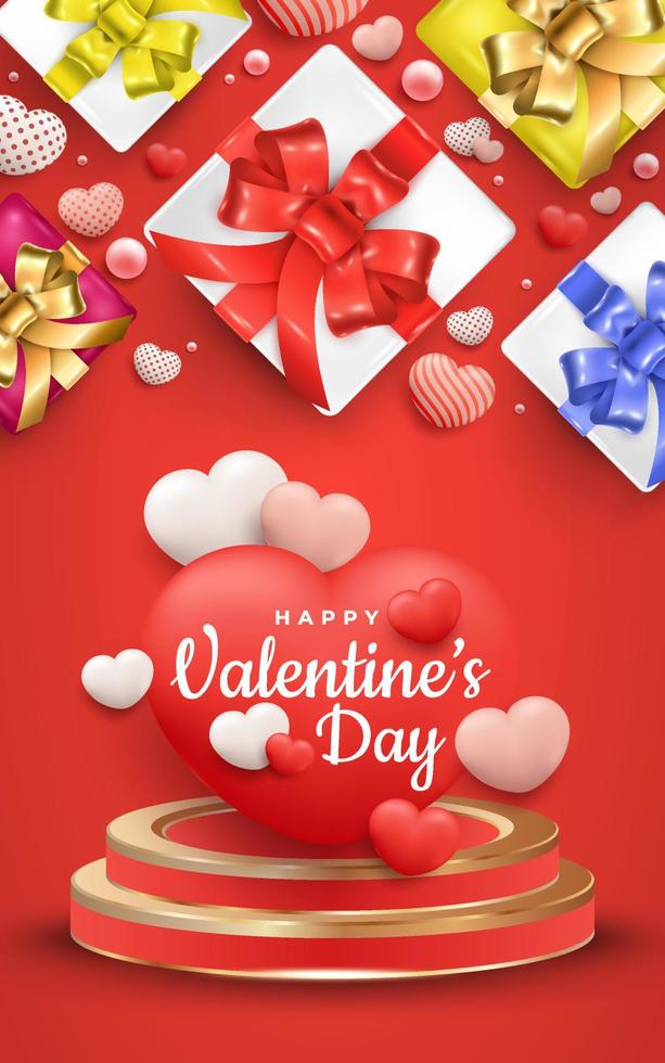 Valentines day banner with gift box and podium vector