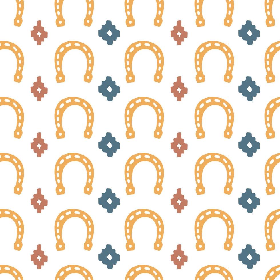 horseshoes and ethnic ornaments vector seamless pattern Wild west cartoon