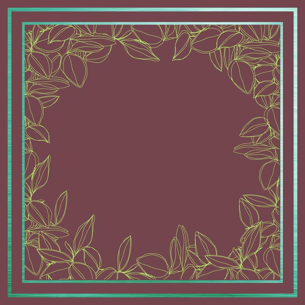 botanical minimalism line art leaves vector frame with golden borders