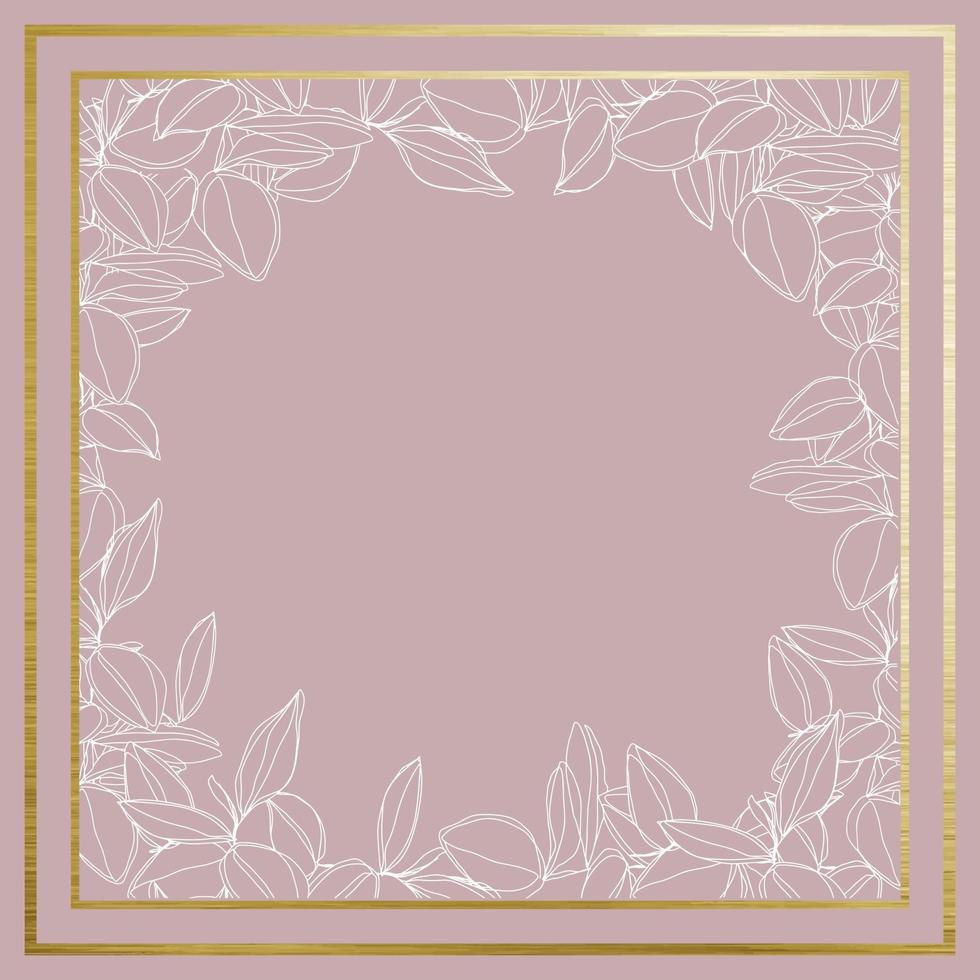 botanical minimalism line art leaves vector frame with golden borders