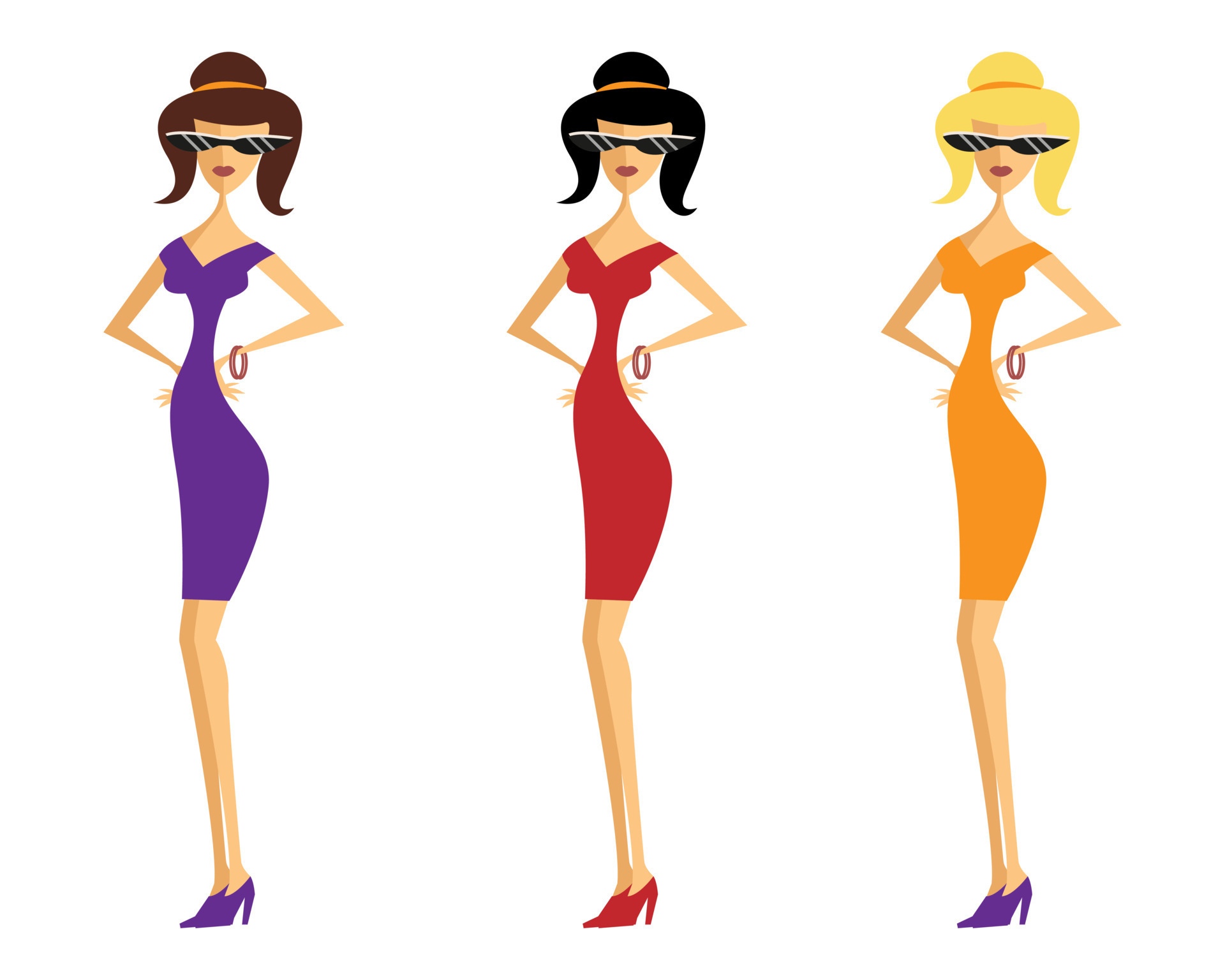Cartoon characters, fashionista girls in sunglasses and a short dress. Set  of characters on a white background. Illustration, vector 8922357 Vector  Art at Vecteezy