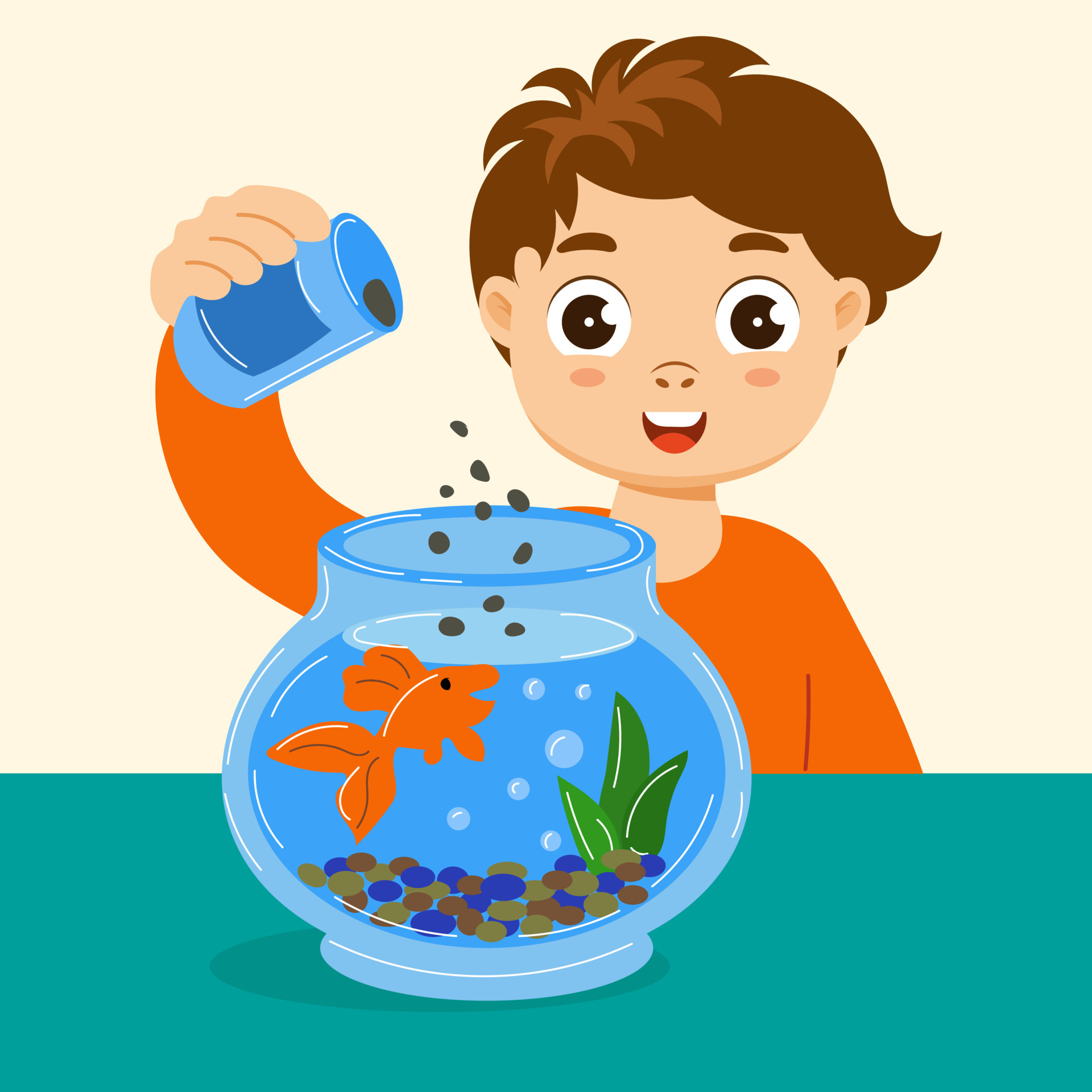 A Cute Boy Is Feeding A Fish In A Round Glass Aquarium Baby a-cute-boy-is-feeding-a-fish-in-a-round-glass-aquarium-baby