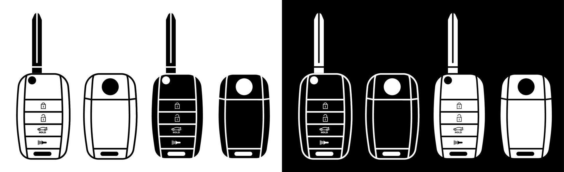 Folding car key. Car alarm, key fob. black and white vector in flat and linear style